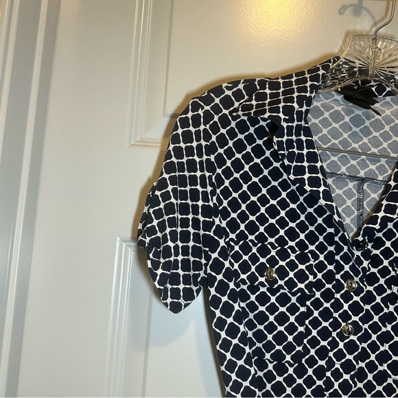 Enfocus Studio Navy Blue Print Short Sleeve Aline Dress size 4 - Picture 6 of 10